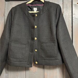 J. Crew Black Textured Blazer with Gold Buttons